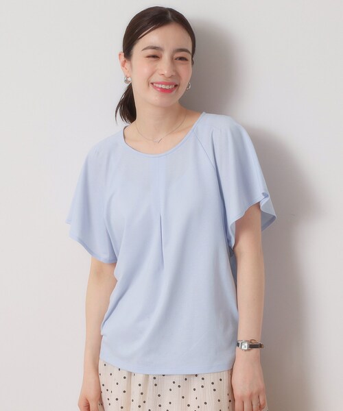 ITS'DEMO（イッツデモ）の「◆【吸水速乾／洗濯機OK／洗濯後しわになりにくい】カットミラノタックプルオーバー（Tシャツ/カットソー・レディース・ブラック/ブルーグリーン/レッド系/オフホワイト/サックスブルー・00）」の4枚目の写真