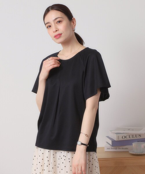 ITS'DEMO（イッツデモ）の「◆【吸水速乾／洗濯機OK／洗濯後しわになりにくい】カットミラノタックプルオーバー（Tシャツ/カットソー・レディース・ブラック/ブルーグリーン/レッド系/オフホワイト/サックスブルー・00）」の3枚目の写真