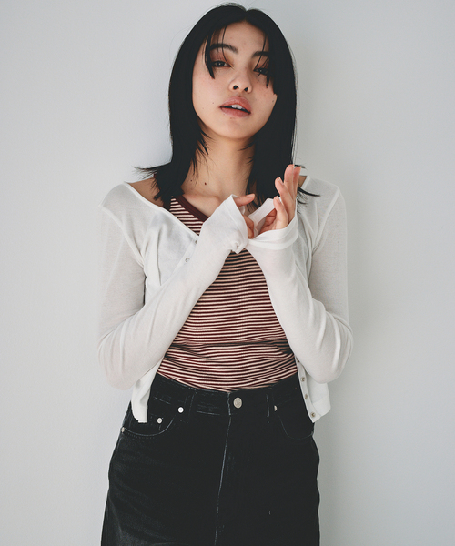 U by SPICK&SPAN（ユーバイスピックアンドスパン）の「《追加2》シフォンテレコカットトップス（Tシャツ/カットソー・レディース・ホワイト/キャメル/レッド/ブラック/ブルー・FREE）」の13枚目の写真