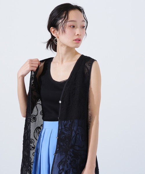 N.(N. Natural Beauty Basic)(エヌエヌナチュラルビューティーベーシック)の「シアートリムタンクトップ(タンクトップ・レディース・ブラック/ベージュ/オフホワイト・MEDIUM)」の6枚目の写真