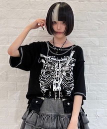 NOVESSEL | A'GEM/9 × .kom『AOSPACE』オーバーステッチスカルTシャツ(Tシャツ/カットソー)