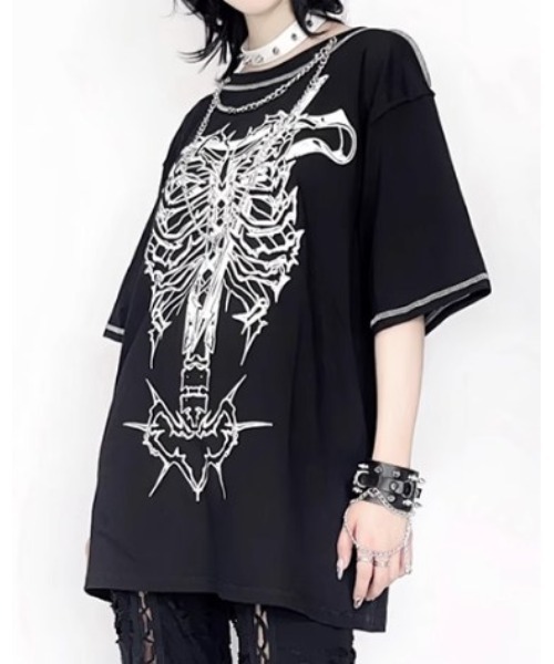 A'GEM/9 × .kom 『AOSPACE』ステッチスカル半袖Tシャツ