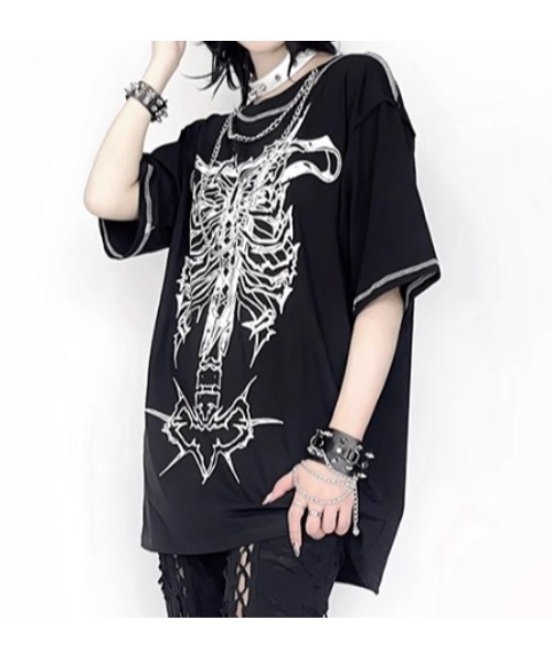 tシャツ A'GEM/9 × .kom 「AOSPACE」オフショルスカル半袖Tシャツ レディース A'GEM/9 × .kom 『AOSPACE』オフショルスカル半袖Tシャツ
