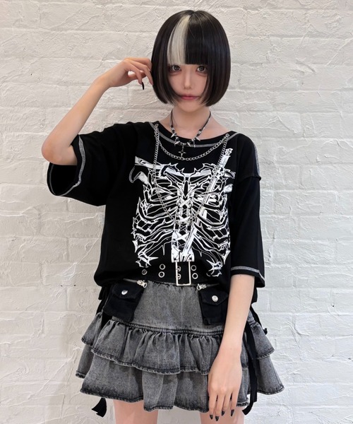 A'GEM/9 × .kom 『AOSPACE』ステッチスカル半袖Tシャツ（Tシャツ