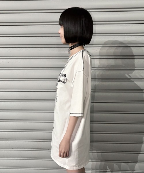 NOVESSEL(ノベセル)の「A'GEM/9 × .kom『AOSPACE』オーバーステッチスカルTシャツ(Tシャツ/カットソー・レディース・ホワイト/ブラック・FREE)」の15枚目の写真