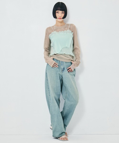 STUDIOUS タトゥースキンシアートップス セール】【STUDIOUS/ステュディオス】Tattoo Skin Mesh Top/タトゥー