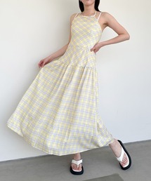 Heart E ワンピース アイボリー×黄チェック Heart E ワンピース アイボリー×黄チェック