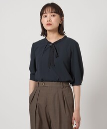 ブルーブルーブルー⭐︎ リボンタイゆったりブラウス☆サイズ32.5⭐︎未使用 レディースのシャツ/ブラウス（ブルー・ネイビー/青色系