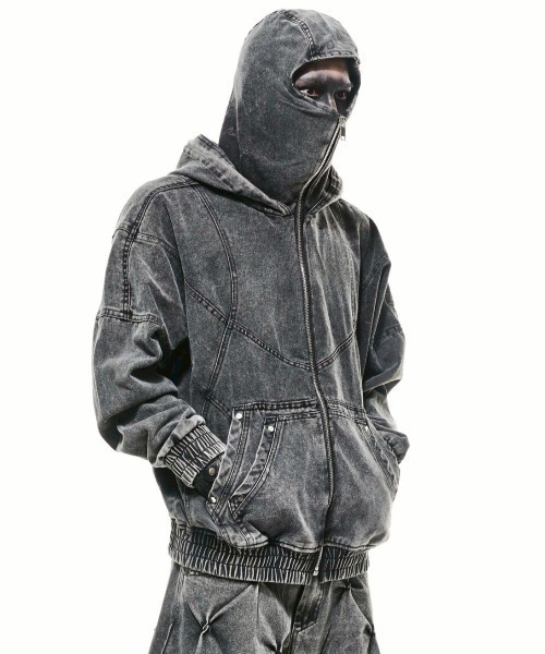 RICH（リッチ）の「【RICH】Hoodie Ninja Denim Wash / 【リッチ】ダーティーウォッシュデニムジップアップ（デニムジャケット・メンズ・グレー・L/XL/S/M）」の2枚目の写真