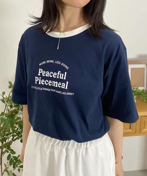 mebole(メボレ)の「アメリカンコントラストカラーロゴTシャツ(Tシャツ/カットソー・レディース・ネイビー/グレー/アイボリー/ホワイト・FREE)」の4枚目の写真