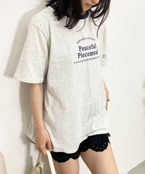 mebole(メボレ)の「アメリカンコントラストカラーロゴTシャツ(Tシャツ/カットソー・レディース・ネイビー/グレー/アイボリー/ホワイト・FREE)」の1枚目の写真