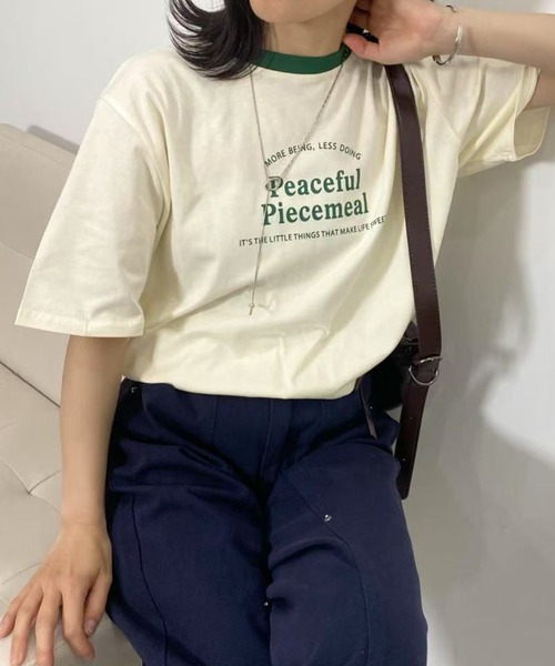 mebole(メボレ)の「アメリカンコントラストカラーロゴTシャツ(Tシャツ/カットソー・レディース・ネイビー/グレー/アイボリー/ホワイト・FREE)」の3枚目の写真