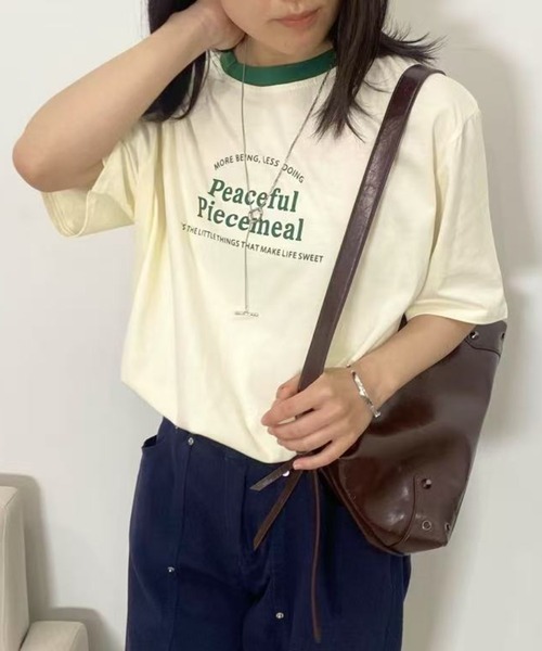 mebole(メボレ)の「アメリカンコントラストカラーロゴTシャツ(Tシャツ/カットソー・レディース・ネイビー/グレー/アイボリー/ホワイト・FREE)」の6枚目の写真
