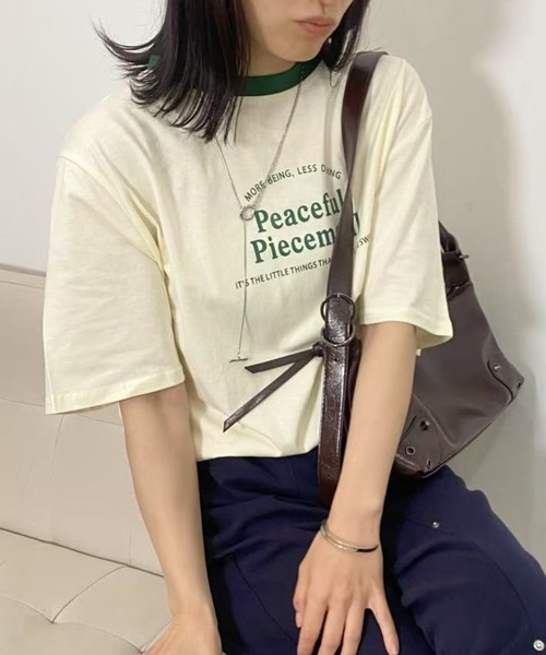 mebole(メボレ)の「アメリカンコントラストカラーロゴTシャツ(Tシャツ/カットソー・レディース・ネイビー/グレー/アイボリー/ホワイト・FREE)」の5枚目の写真
