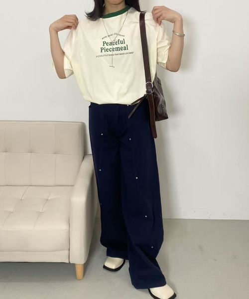 mebole(メボレ)の「アメリカンコントラストカラーロゴTシャツ(Tシャツ/カットソー・レディース・ネイビー/グレー/アイボリー/ホワイト・FREE)」の11枚目の写真