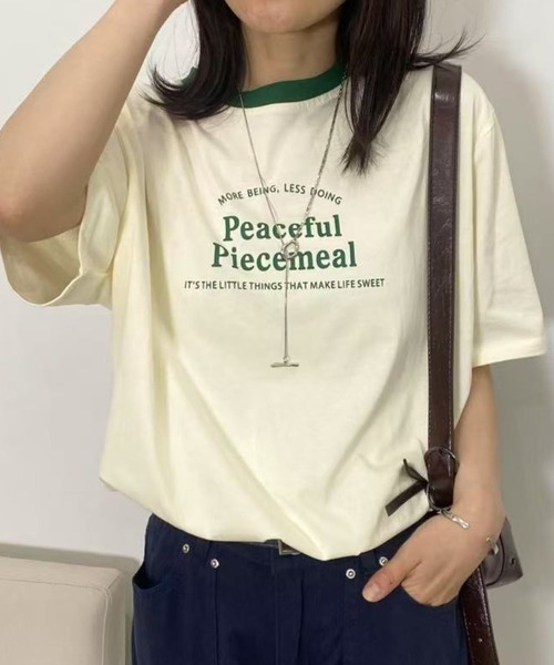 mebole(メボレ)の「アメリカンコントラストカラーロゴTシャツ(Tシャツ/カットソー・レディース・ネイビー/グレー/アイボリー/ホワイト・FREE)」の7枚目の写真