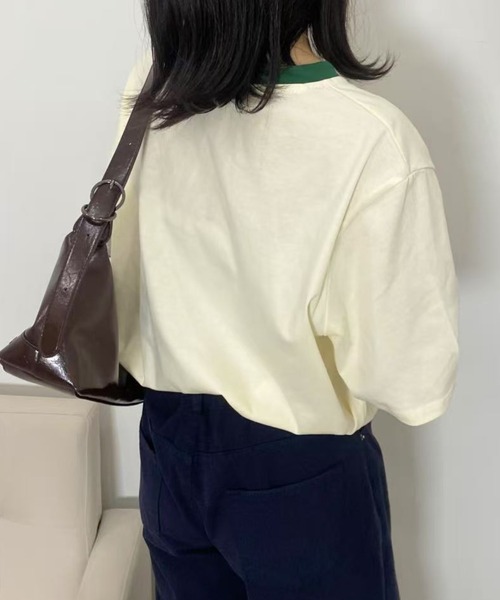 mebole(メボレ)の「アメリカンコントラストカラーロゴTシャツ(Tシャツ/カットソー・レディース・ネイビー/グレー/アイボリー/ホワイト・FREE)」の9枚目の写真