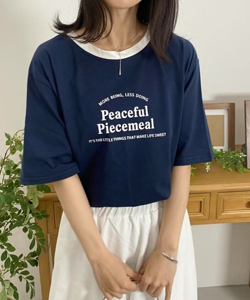 mebole(メボレ)の「アメリカンコントラストカラーロゴTシャツ(Tシャツ/カットソー・レディース・ネイビー/グレー/アイボリー/ホワイト・FREE)」の15枚目の写真