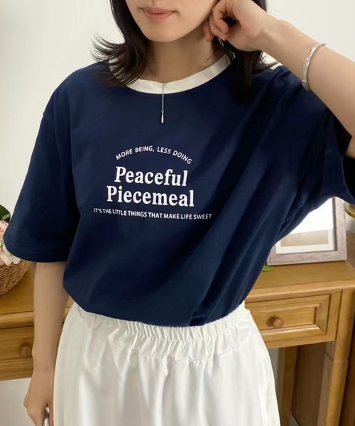 mebole(メボレ)の「アメリカンコントラストカラーロゴTシャツ(Tシャツ/カットソー・レディース・ネイビー/グレー/アイボリー/ホワイト・FREE)」の16枚目の写真