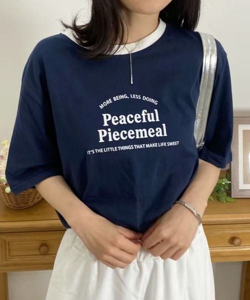 mebole(メボレ)の「アメリカンコントラストカラーロゴTシャツ(Tシャツ/カットソー・レディース・ネイビー/グレー/アイボリー/ホワイト・FREE)」の17枚目の写真