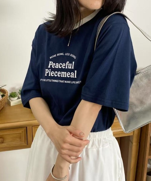 mebole(メボレ)の「アメリカンコントラストカラーロゴTシャツ(Tシャツ/カットソー・レディース・ネイビー/グレー/アイボリー/ホワイト・FREE)」の18枚目の写真