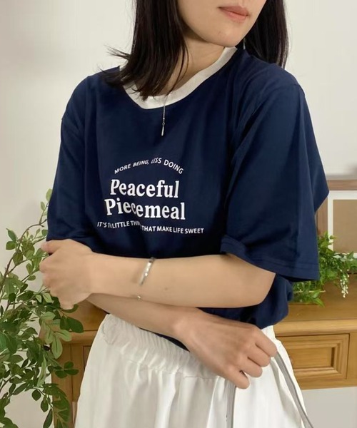 mebole(メボレ)の「アメリカンコントラストカラーロゴTシャツ(Tシャツ/カットソー・レディース・ネイビー/グレー/アイボリー/ホワイト・FREE)」の19枚目の写真