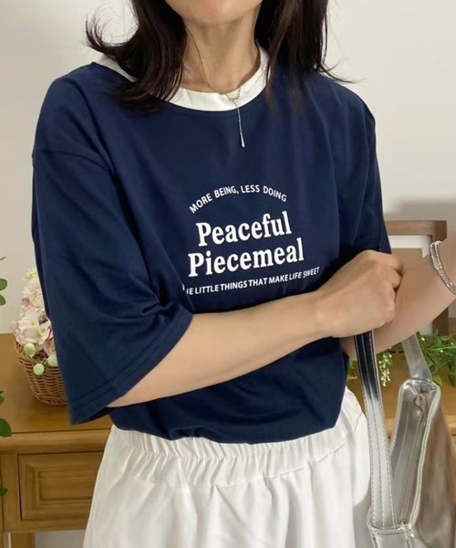mebole(メボレ)の「アメリカンコントラストカラーロゴTシャツ(Tシャツ/カットソー・レディース・ネイビー/グレー/アイボリー/ホワイト・FREE)」の20枚目の写真