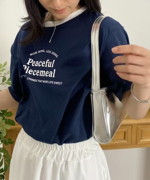 mebole(メボレ)の「アメリカンコントラストカラーロゴTシャツ(Tシャツ/カットソー・レディース・ネイビー/グレー/アイボリー/ホワイト・FREE)」の21枚目の写真