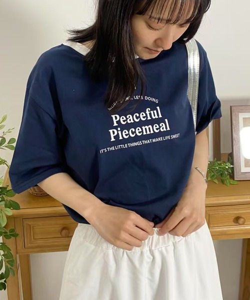 mebole(メボレ)の「アメリカンコントラストカラーロゴTシャツ(Tシャツ/カットソー・レディース・ネイビー/グレー/アイボリー/ホワイト・FREE)」の22枚目の写真
