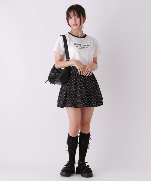repipi armario（レピピ アルマリオ）の「【girly line】BloomyリンガーTシャツ【接触冷感】（Tシャツ/カットソー・キッズ・ホワイト×ブルー/ホワイト×グリーン/ホワイト×ブラック/ピンク・LARGE/MEDIUM/SMALL）」の5枚目の写真