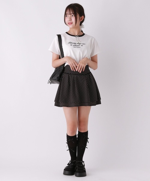 repipi armario（レピピ アルマリオ）の「【girly line】BloomyリンガーTシャツ【接触冷感】（Tシャツ/カットソー・キッズ・ホワイト×ブルー/ホワイト×グリーン/ホワイト×ブラック/ピンク・LARGE/MEDIUM/SMALL）」の6枚目の写真