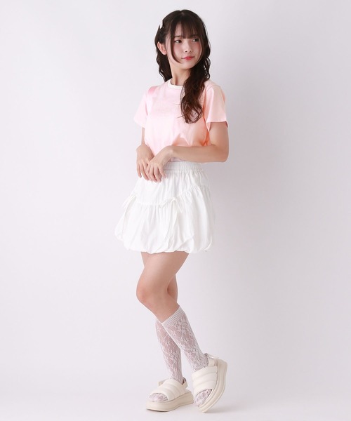repipi armario（レピピ アルマリオ）の「【girly line】BloomyリンガーTシャツ【接触冷感】（Tシャツ/カットソー・キッズ・ホワイト×ブルー/ホワイト×グリーン/ホワイト×ブラック/ピンク・LARGE/MEDIUM/SMALL）」の7枚目の写真