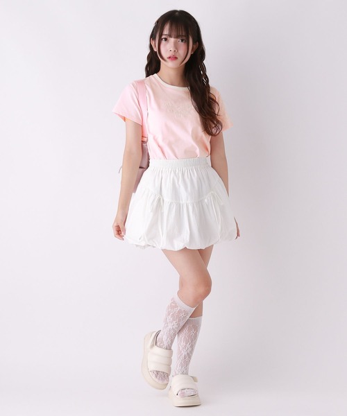 repipi armario（レピピ アルマリオ）の「【girly line】BloomyリンガーTシャツ【接触冷感】（Tシャツ/カットソー・キッズ・ホワイト×ブルー/ホワイト×グリーン/ホワイト×ブラック/ピンク・LARGE/MEDIUM/SMALL）」の8枚目の写真