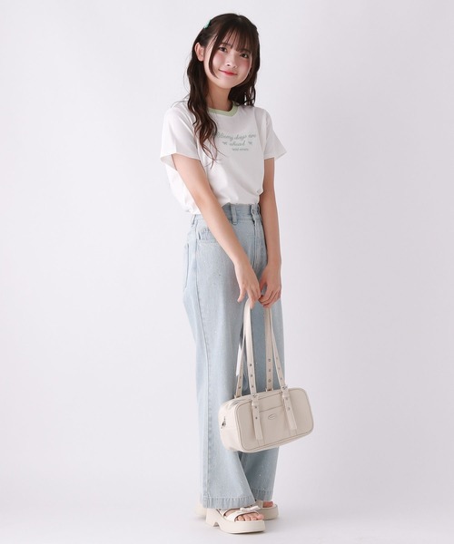repipi armario（レピピ アルマリオ）の「【girly line】BloomyリンガーTシャツ【接触冷感】（Tシャツ/カットソー・キッズ・ホワイト×ブルー/ホワイト×グリーン/ホワイト×ブラック/ピンク・LARGE/MEDIUM/SMALL）」の9枚目の写真