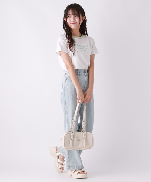 repipi armario（レピピ アルマリオ）の「【girly line】BloomyリンガーTシャツ【接触冷感】（Tシャツ/カットソー・キッズ・ホワイト×ブルー/ホワイト×グリーン/ホワイト×ブラック/ピンク・LARGE/MEDIUM/SMALL）」の10枚目の写真