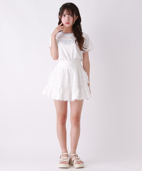 repipi armario（レピピ アルマリオ）の「【girly line】BloomyリンガーTシャツ【接触冷感】（Tシャツ/カットソー・キッズ・ホワイト×ブルー/ホワイト×グリーン/ホワイト×ブラック/ピンク・LARGE/MEDIUM/SMALL）」の12枚目の写真