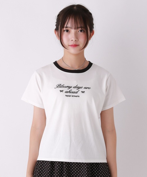 repipi armario（レピピ アルマリオ）の「【girly line】BloomyリンガーTシャツ【接触冷感】（Tシャツ/カットソー・キッズ・ホワイト×ブルー/ホワイト×グリーン/ホワイト×ブラック/ピンク・LARGE/MEDIUM/SMALL）」の13枚目の写真