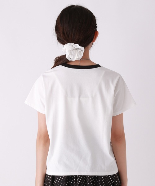 repipi armario（レピピ アルマリオ）の「【girly line】BloomyリンガーTシャツ【接触冷感】（Tシャツ/カットソー・キッズ・ホワイト×ブルー/ホワイト×グリーン/ホワイト×ブラック/ピンク・LARGE/MEDIUM/SMALL）」の15枚目の写真