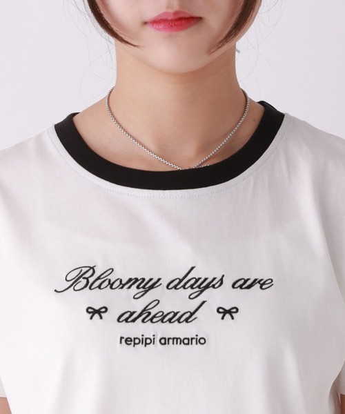 repipi armario（レピピ アルマリオ）の「【girly line】BloomyリンガーTシャツ【接触冷感】（Tシャツ/カットソー・キッズ・ホワイト×ブルー/ホワイト×グリーン/ホワイト×ブラック/ピンク・LARGE/MEDIUM/SMALL）」の16枚目の写真
