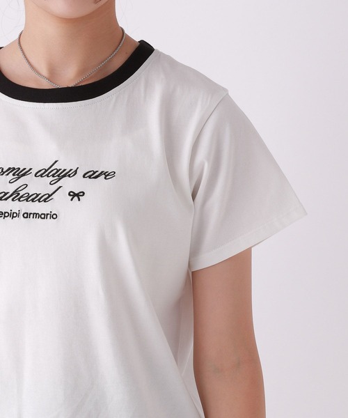 repipi armario（レピピ アルマリオ）の「【girly line】BloomyリンガーTシャツ【接触冷感】（Tシャツ/カットソー・キッズ・ホワイト×ブルー/ホワイト×グリーン/ホワイト×ブラック/ピンク・LARGE/MEDIUM/SMALL）」の17枚目の写真