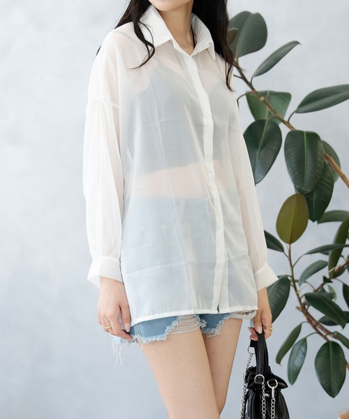 NinaetLina(ニナエリナ)の「冷房対策 シアー 長袖 シャツ ブラウス(シャツ/ブラウス・レディース・ブラック/ホワイト・FREE)」の13枚目の写真