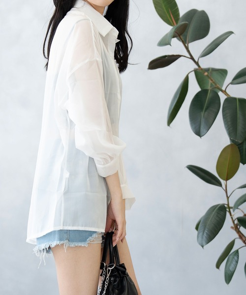 NinaetLina(ニナエリナ)の「冷房対策 シアー 長袖 シャツ ブラウス(シャツ/ブラウス・レディース・ブラック/ホワイト・FREE)」の14枚目の写真