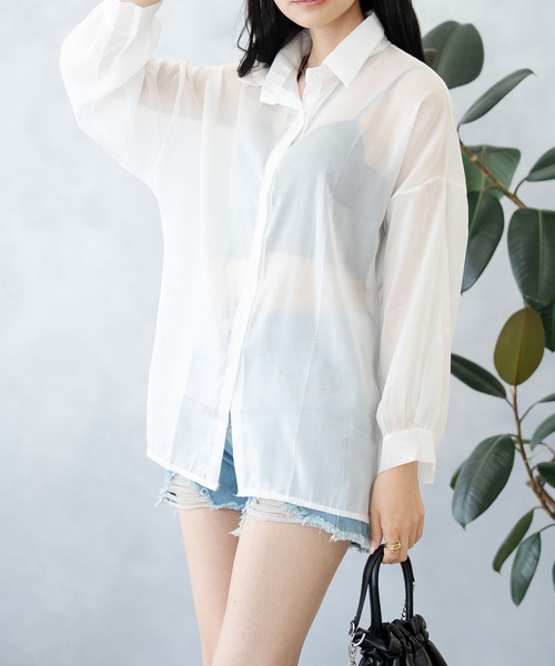 NinaetLina(ニナエリナ)の「冷房対策 シアー 長袖 シャツ ブラウス(シャツ/ブラウス・レディース・ブラック/ホワイト・FREE)」の17枚目の写真