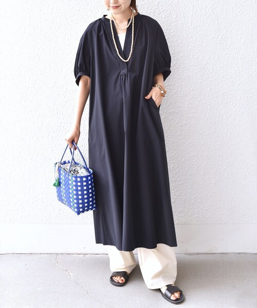 MARINEタイダイワンピース 接触冷感 / 撥水加工〉TEX BRID(R)タフタ ギャザー ワンピース