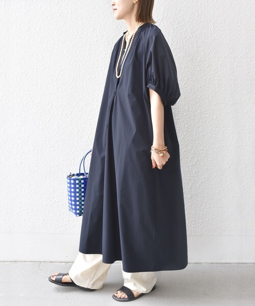 ワンピース 接触冷感 / 撥水加工〉TEX BRID(R)タフタ ギャザー ワンピース