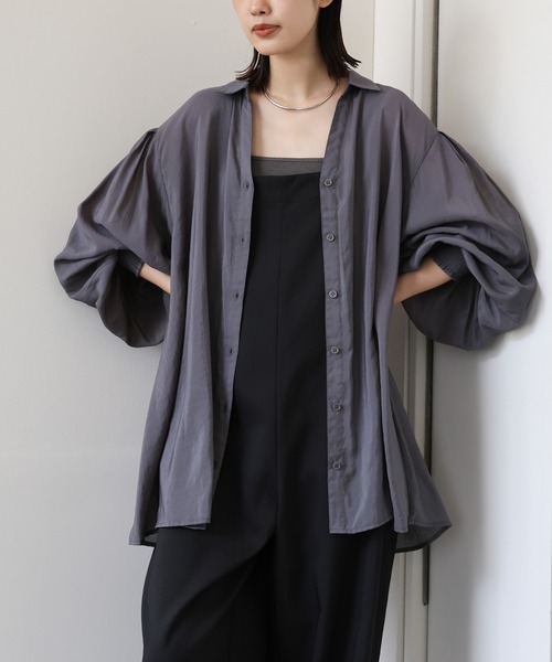 select MOCA Et（セレクトモカエト）の「【Et】Sleeve Gathered Sheer Wide Shirt（シャツ/ブラウス・レディース・ホワイト/グレー・FREE）」の2枚目の写真