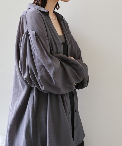 select MOCA Et（セレクトモカエト）の「【Et】Sleeve Gathered Sheer Wide Shirt（シャツ/ブラウス・レディース・ホワイト/グレー・FREE）」の16枚目の写真
