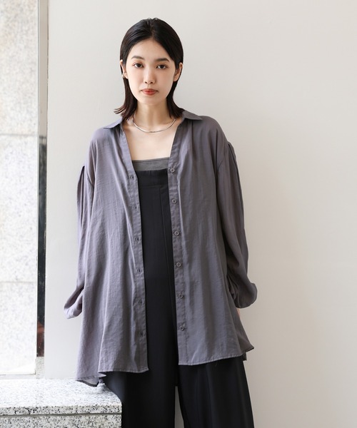 select MOCA Et（セレクトモカエト）の「【Et】Sleeve Gathered Sheer Wide Shirt（シャツ/ブラウス・レディース・ホワイト/グレー・FREE）」の15枚目の写真