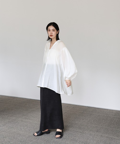 select MOCA Et（セレクトモカエト）の「【Et】Sleeve Gathered Sheer Wide Shirt（シャツ/ブラウス・レディース・ホワイト/グレー・FREE）」の7枚目の写真