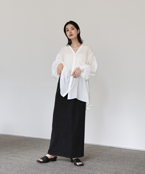 select MOCA Et（セレクトモカエト）の「【Et】Sleeve Gathered Sheer Wide Shirt（シャツ/ブラウス・レディース・ホワイト/グレー・FREE）」の3枚目の写真